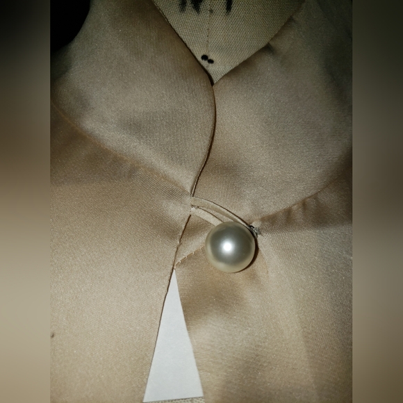 Sylvia Heisel 100 % double sided silk Elegant tan Blouse with Pearl Button